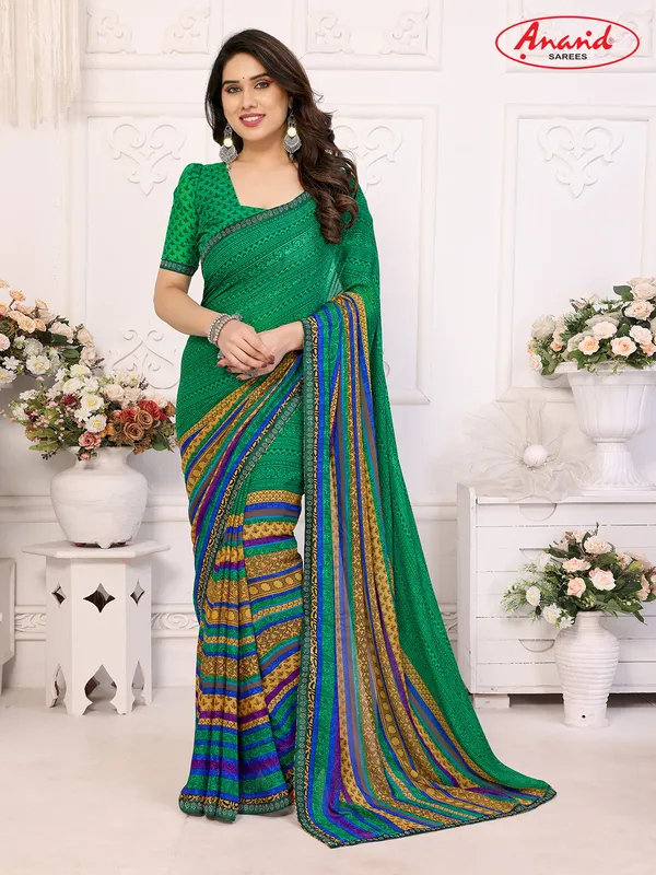 Embellished,_Paisley,_Printed_Bollywood_Georgette_Lace_Border_Dimond_Lace_Border_Saree_(Green)