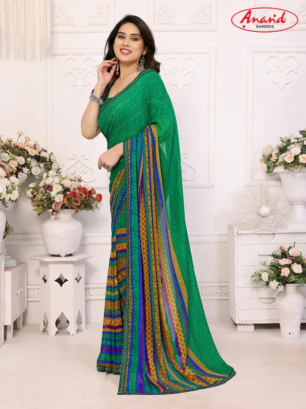 Embellished,_Paisley,_Printed_Bollywood_Georgette_Lace_Border_Dimond_Lace_Border_Saree_(Green)