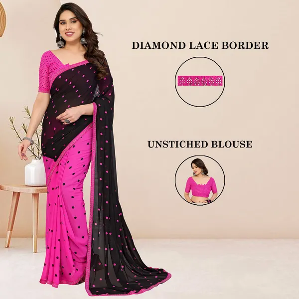 Embellished,_Polka_Print_Bollywood_Georgette_Lace_Border_Dimond_Lace_Border_Saree_(Pink,_Black)