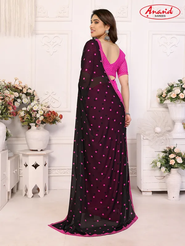 Embellished,_Polka_Print_Bollywood_Georgette_Lace_Border_Dimond_Lace_Border_Saree_(Pink,_Black)
