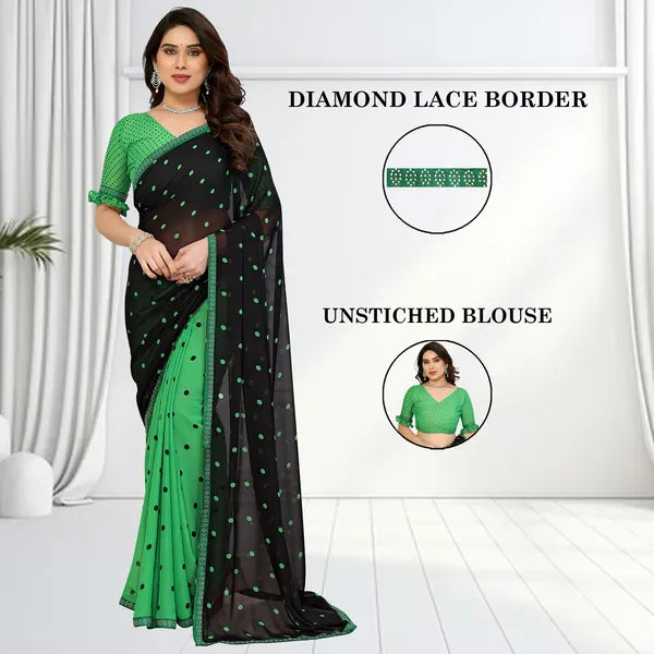 Embellished,_Polka_Print_Bollywood_Georgette_Lace_Border_Dimond_Lace_Border_Saree_(Green,_Black)