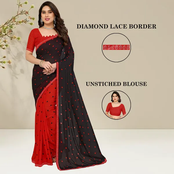 Embellished,_Polka_Print_Bollywood_Georgette_Lace_Border_Dimond_Lace_Border_Saree_(Red,_Black)