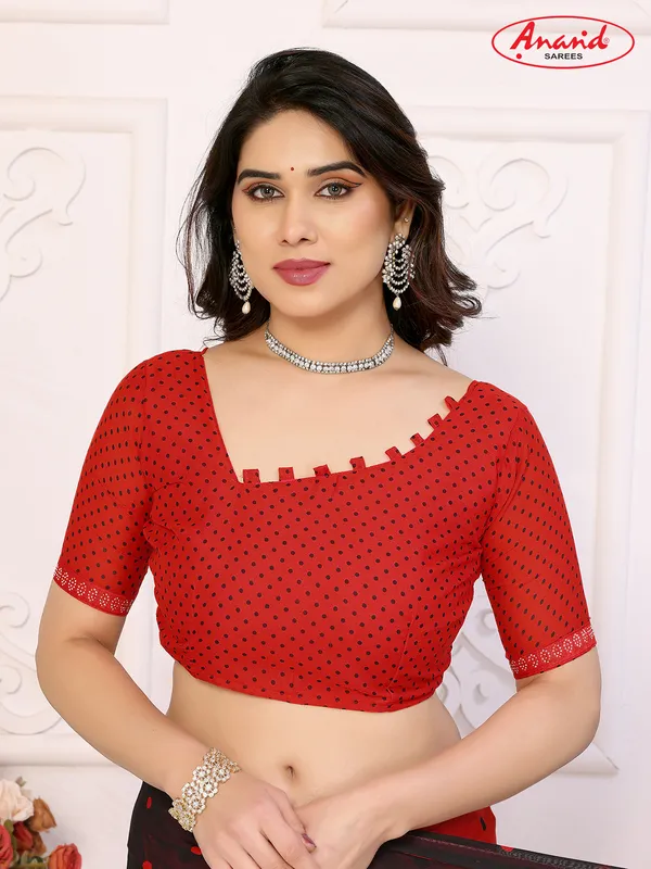 Embellished,_Polka_Print_Bollywood_Georgette_Lace_Border_Dimond_Lace_Border_Saree_(Red,_Black)