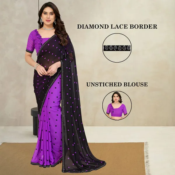 Embellished,_Polka_Print_Bollywood_Georgette_Lace_Border_Dimond_Lace_Border_Saree_(Purple,_Black)