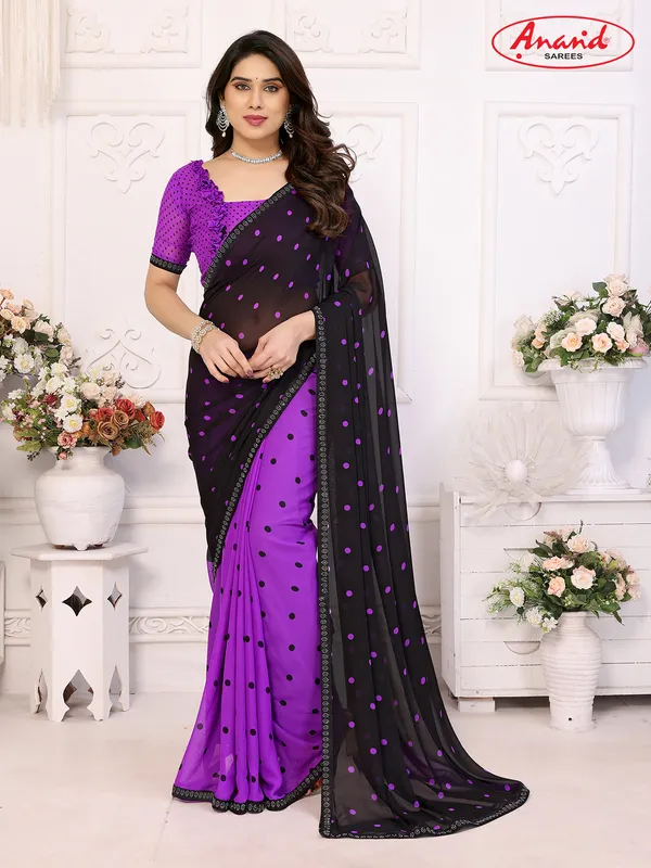 Embellished,_Polka_Print_Bollywood_Georgette_Lace_Border_Dimond_Lace_Border_Saree_(Purple,_Black)