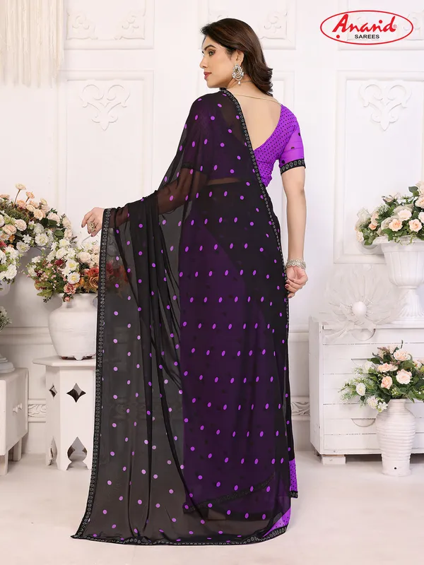 Embellished,_Polka_Print_Bollywood_Georgette_Lace_Border_Dimond_Lace_Border_Saree_(Purple,_Black)