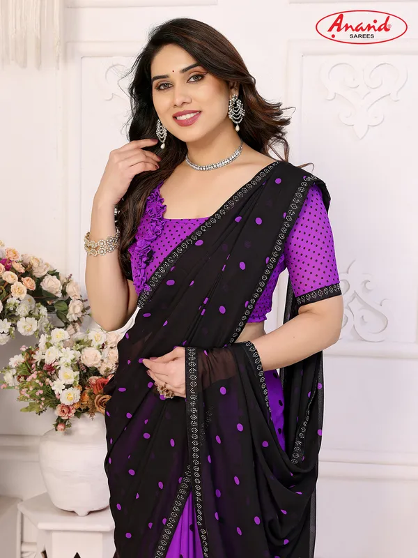Embellished,_Polka_Print_Bollywood_Georgette_Lace_Border_Dimond_Lace_Border_Saree_(Purple,_Black)