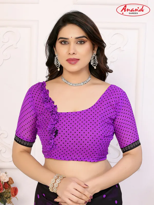 Embellished,_Polka_Print_Bollywood_Georgette_Lace_Border_Dimond_Lace_Border_Saree_(Purple,_Black)