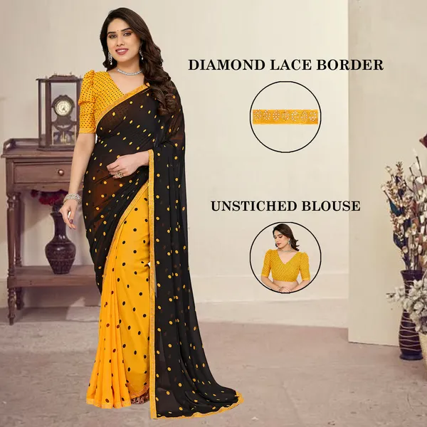 Embellished,_Polka_Print_Bollywood_Georgette_Lace_Border_Dimond_Lace_Border_Saree_(Yellow,_Black)