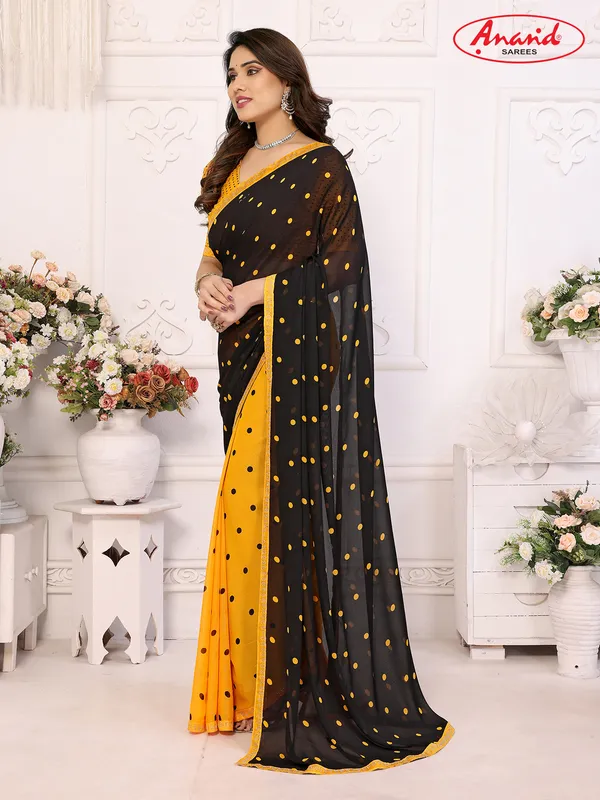 Embellished,_Polka_Print_Bollywood_Georgette_Lace_Border_Dimond_Lace_Border_Saree_(Yellow,_Black)