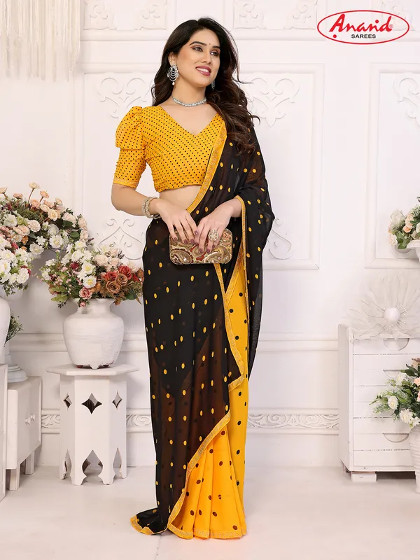 Embellished,_Polka_Print_Bollywood_Georgette_Lace_Border_Dimond_Lace_Border_Saree_(Yellow,_Black)