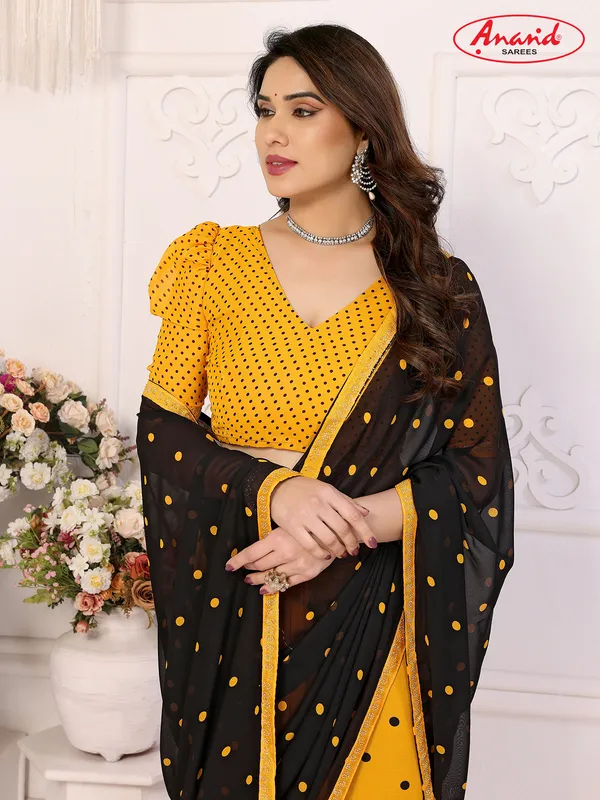Embellished,_Polka_Print_Bollywood_Georgette_Lace_Border_Dimond_Lace_Border_Saree_(Yellow,_Black)