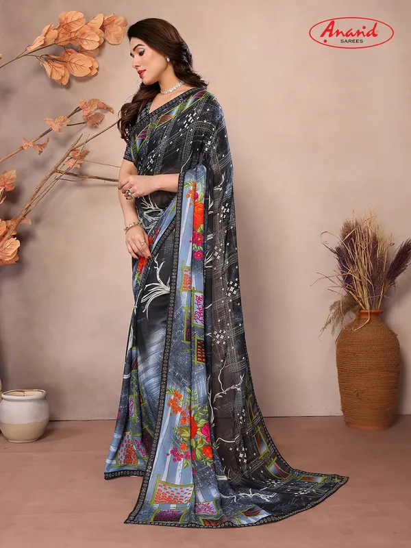 Embellished,_Ombre,_Floral_Print_Bollywood_Georgette_Saree_(Black,_Grey)