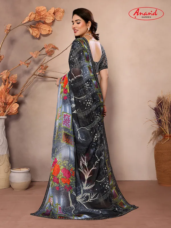 Embellished,_Ombre,_Floral_Print_Bollywood_Georgette_Saree_(Black,_Grey)