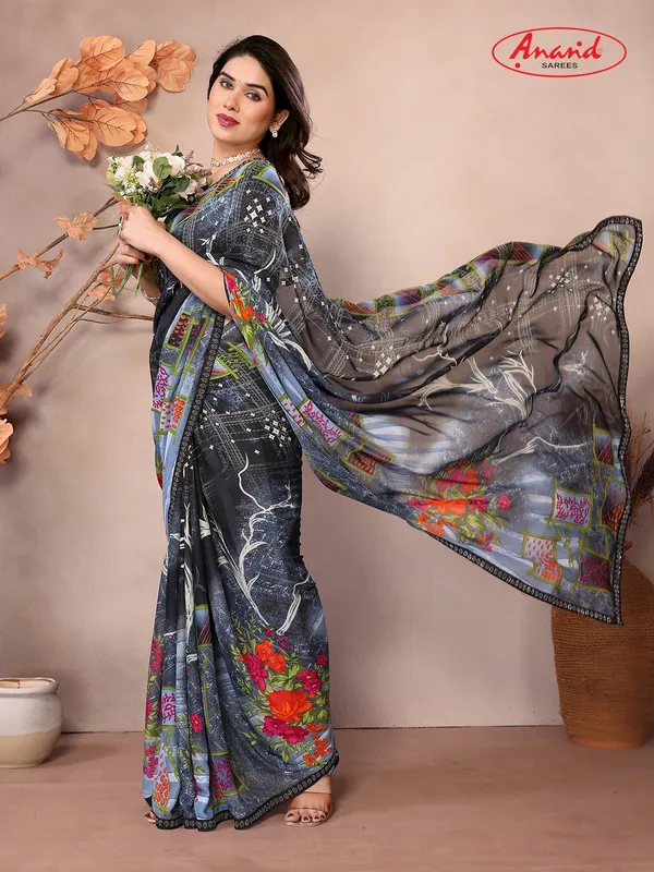 Embellished,_Ombre,_Floral_Print_Bollywood_Georgette_Saree_(Black,_Grey)