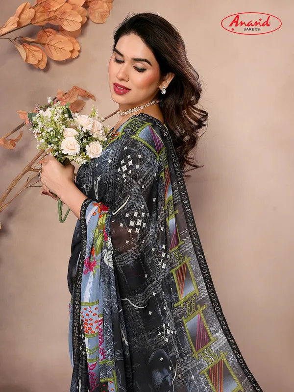 Embellished,_Ombre,_Floral_Print_Bollywood_Georgette_Saree_(Black,_Grey)
