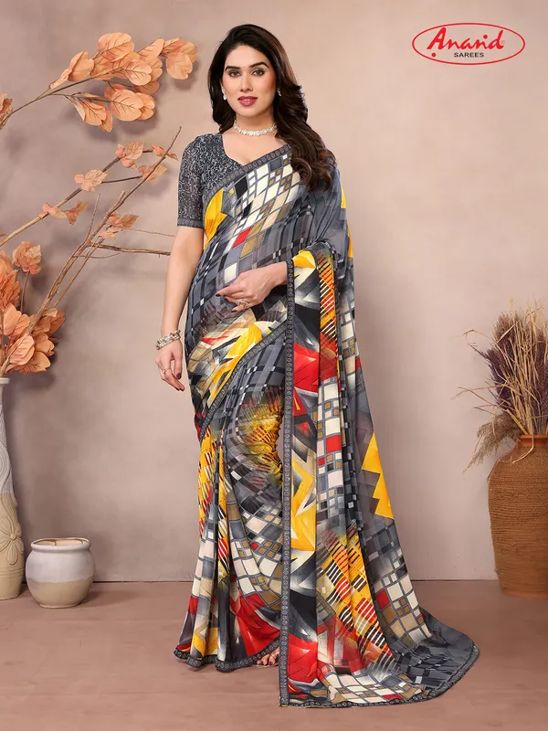 Embellished,_Ombre,_Geometric_Print_Bollywood_Georgette_Saree_(Grey,_Red,_Yellow)