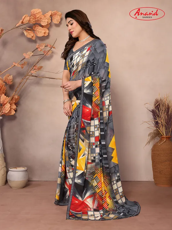 Embellished,_Ombre,_Geometric_Print_Bollywood_Georgette_Saree_(Grey,_Red,_Yellow)