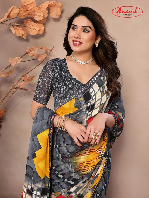 Embellished,_Ombre,_Geometric_Print_Bollywood_Georgette_Saree_(Grey,_Red,_Yellow)