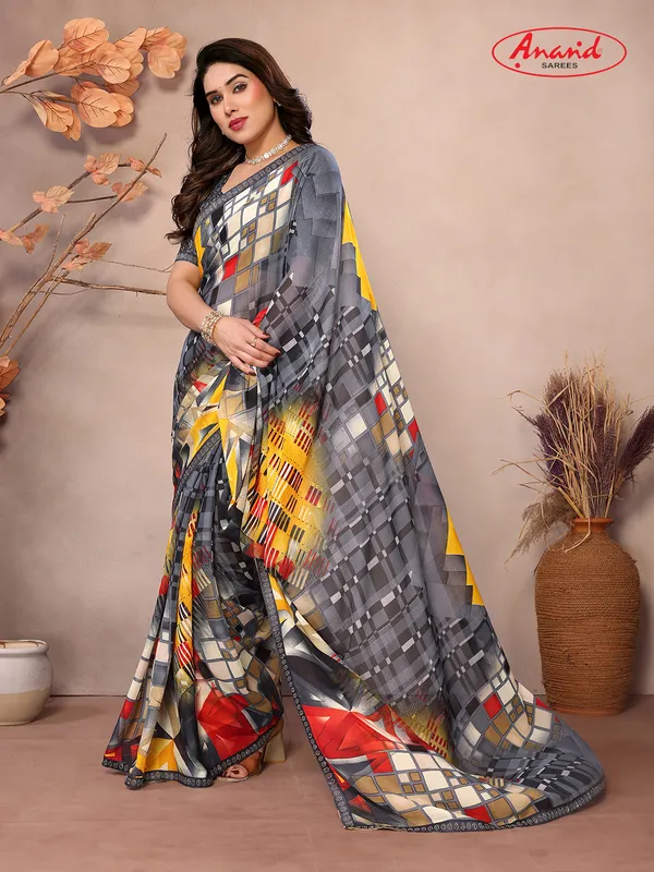 Embellished,_Ombre,_Geometric_Print_Bollywood_Georgette_Saree_(Grey,_Red,_Yellow)