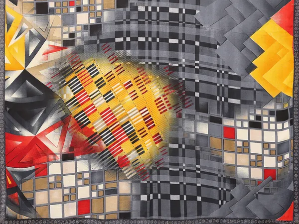 Embellished,_Ombre,_Geometric_Print_Bollywood_Georgette_Saree_(Grey,_Red,_Yellow)