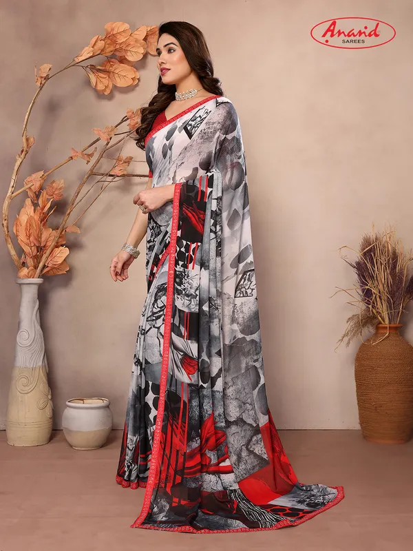 Embellished,_Ombre,_Geometric_Print_Bollywood_Georgette_Saree_(Grey,_Red,_Black)