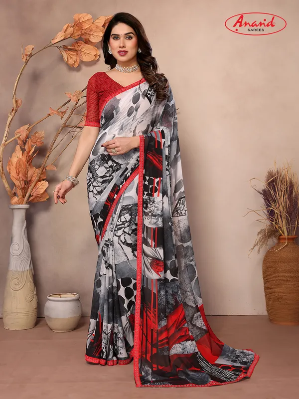 Embellished,_Ombre,_Geometric_Print_Bollywood_Georgette_Saree_(Grey,_Red,_Black)
