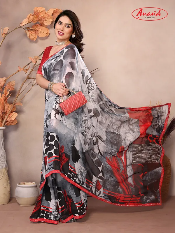 Embellished,_Ombre,_Geometric_Print_Bollywood_Georgette_Saree_(Grey,_Red,_Black)