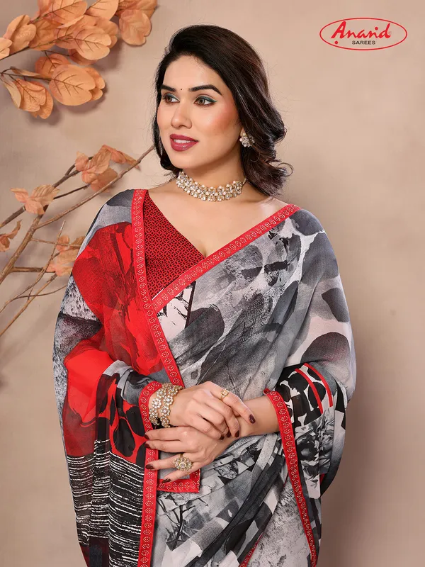 Embellished,_Ombre,_Geometric_Print_Bollywood_Georgette_Saree_(Grey,_Red,_Black)
