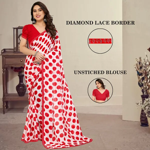 Embellished,_Polka_Print_Bollywood_Georgette_Lace_Border_Dimond_Lace_Border_Saree_(Red,_White)