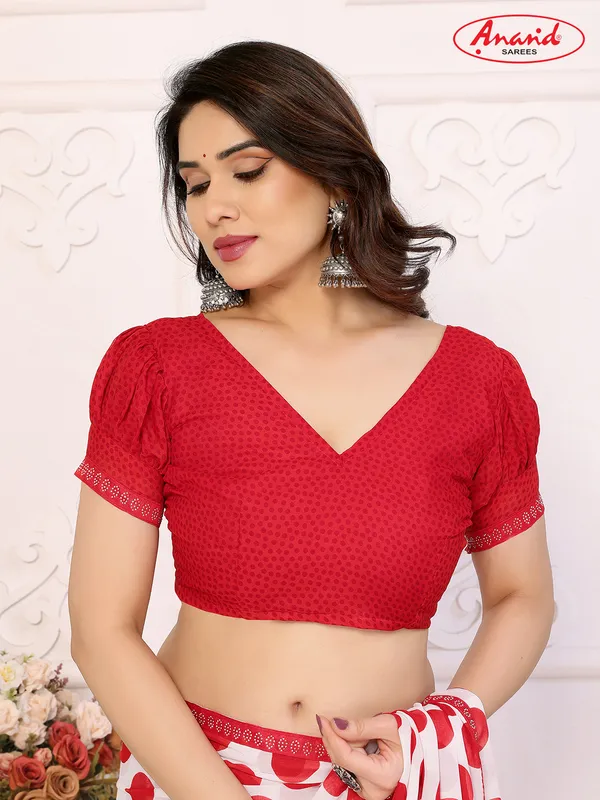 Embellished,_Polka_Print_Bollywood_Georgette_Lace_Border_Dimond_Lace_Border_Saree_(Red,_White)