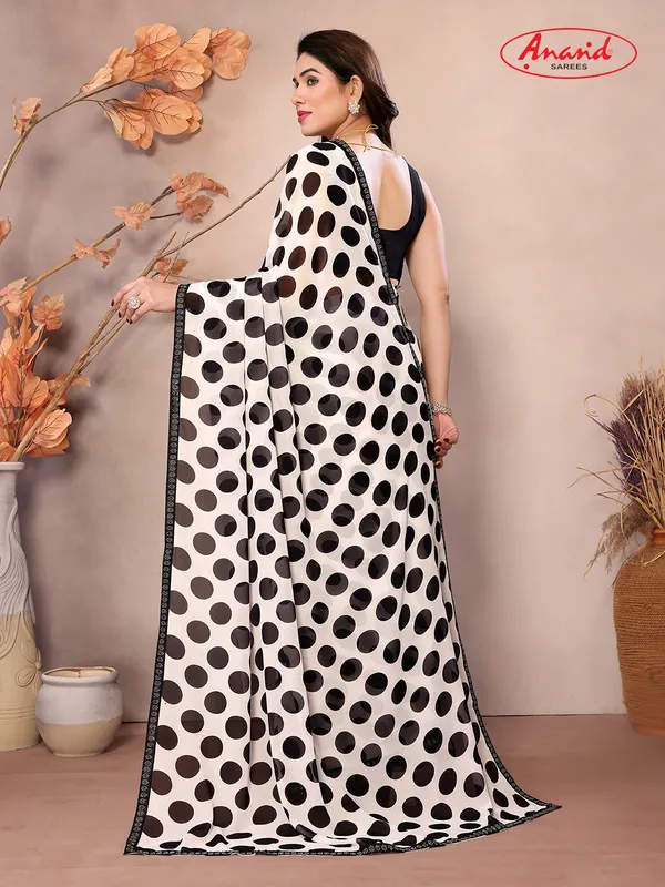 Embellished,_Polka_Print_Bollywood_Georgette_Saree_(White,_Black)