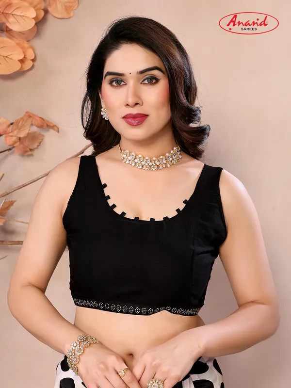 Embellished,_Polka_Print_Bollywood_Georgette_Saree_(White,_Black)