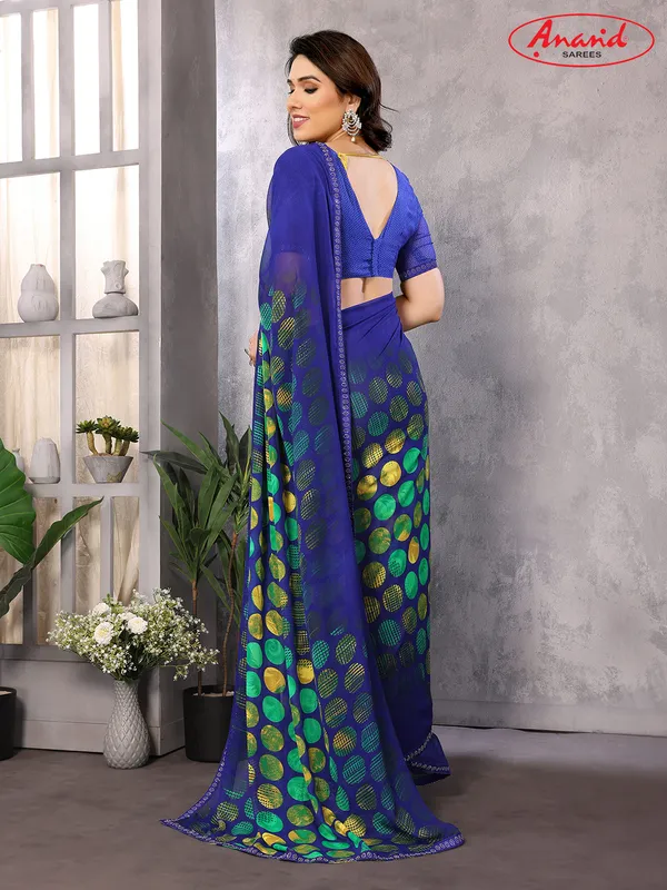 Embellished,_Geometric_Print_Bollywood_Georgette_Saree_(Blue)