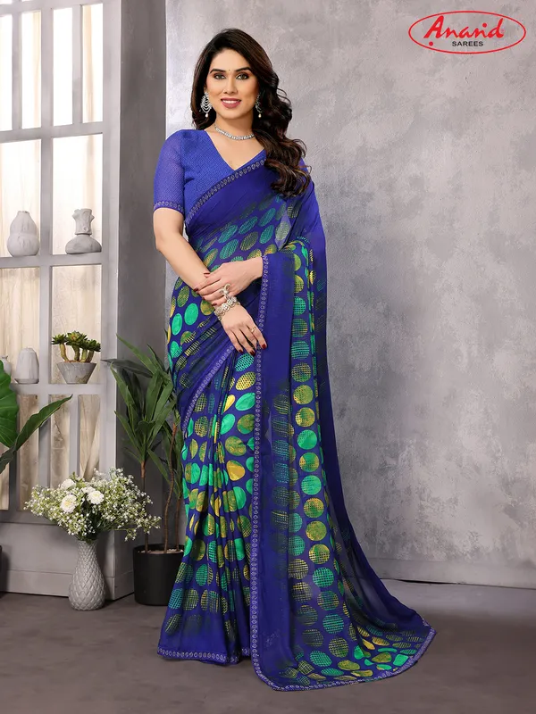 Embellished,_Geometric_Print_Bollywood_Georgette_Saree_(Blue)