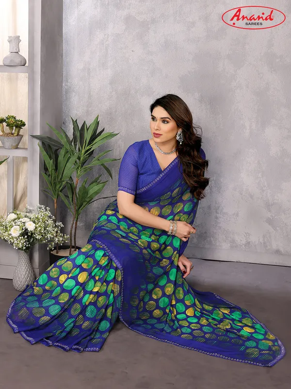 Embellished,_Geometric_Print_Bollywood_Georgette_Saree_(Blue)