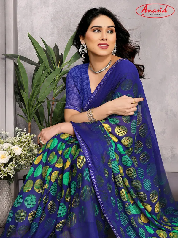 Embellished,_Geometric_Print_Bollywood_Georgette_Saree_(Blue)