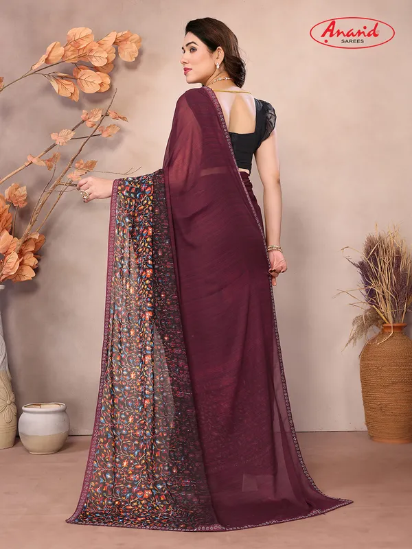 Embellished,_Floral_Print_Bollywood_Georgette_Saree_(Brown)