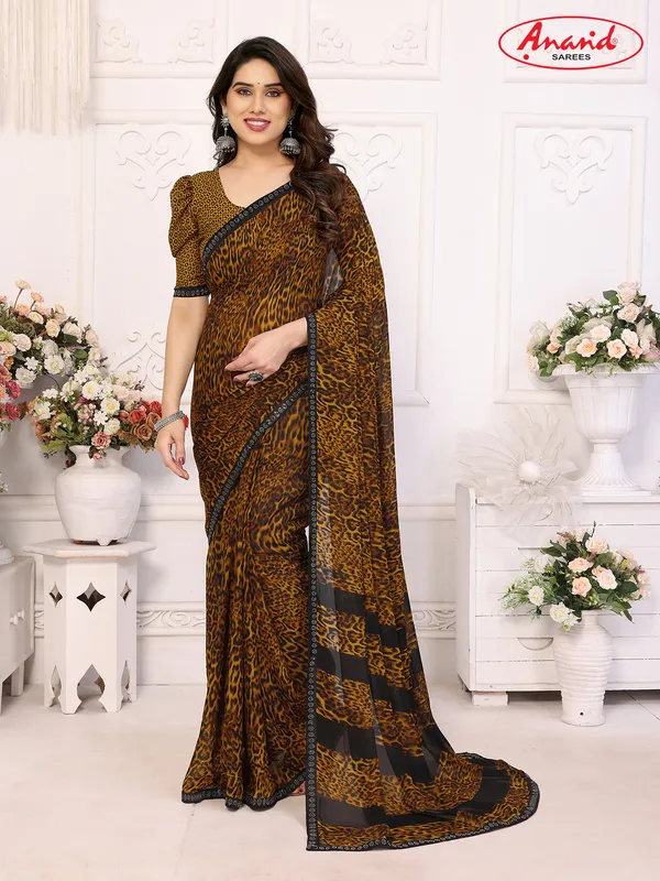 Embellished,_Animal_Print_Bollywood_Georgette_Lace_Border_Dimond_Lace_Border_Saree_(Yellow,_Black)