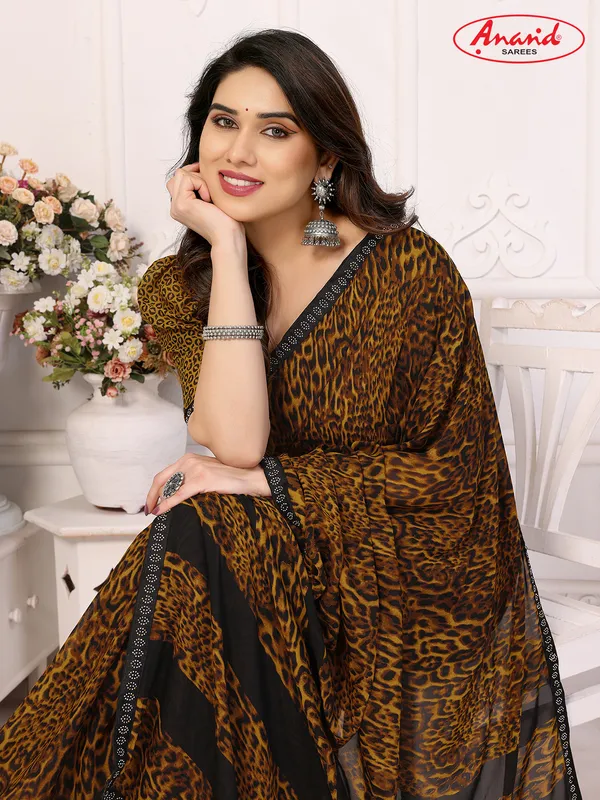 Embellished,_Animal_Print_Bollywood_Georgette_Lace_Border_Dimond_Lace_Border_Saree_(Yellow,_Black)