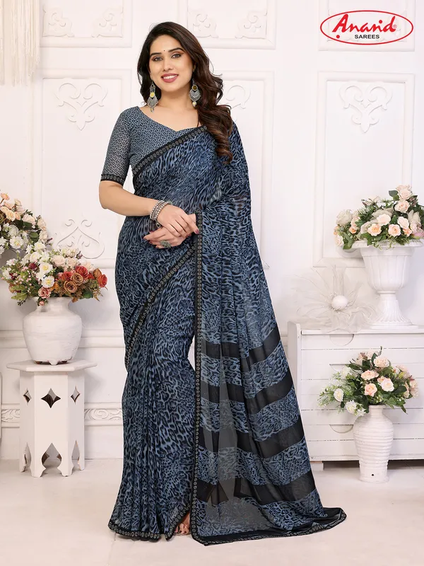 Embellished,_Animal_Print_Bollywood_Georgette_Lace_Border_Dimond_Lace_Border_Saree_(Light_Blue,_Black)