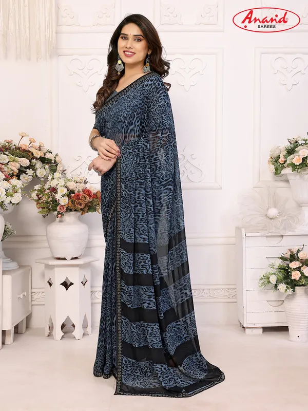Embellished,_Animal_Print_Bollywood_Georgette_Lace_Border_Dimond_Lace_Border_Saree_(Light_Blue,_Black)