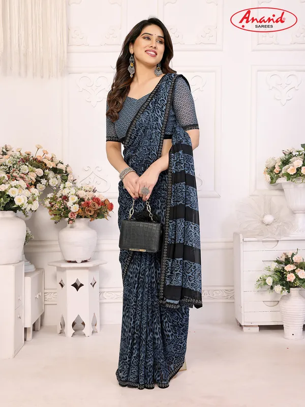Embellished,_Animal_Print_Bollywood_Georgette_Lace_Border_Dimond_Lace_Border_Saree_(Light_Blue,_Black)