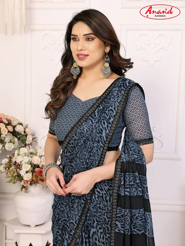 Embellished,_Animal_Print_Bollywood_Georgette_Lace_Border_Dimond_Lace_Border_Saree_(Light_Blue,_Black)