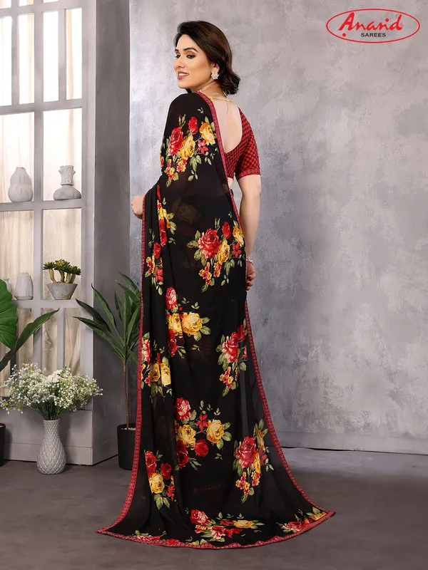 Embellished,_Floral_Print_Bollywood_Georgette_Saree_(Black)