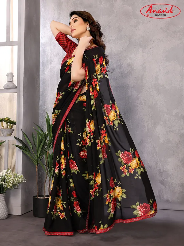 Embellished,_Floral_Print_Bollywood_Georgette_Saree_(Black)