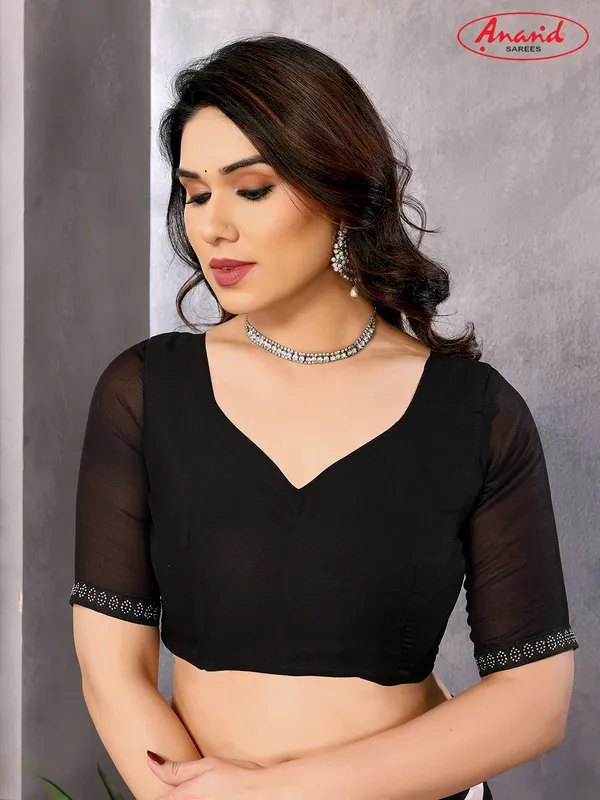 Embellished,_Striped,_Printed_Leheria_Georgette_Saree_(White,_Black)