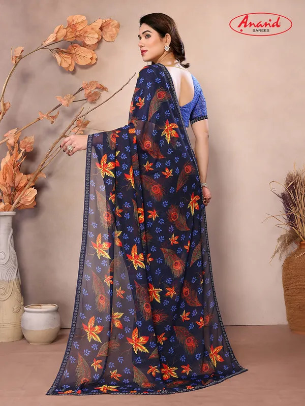 Embellished,_Floral_Print_Bollywood_Georgette_Saree_(Dark_Blue)