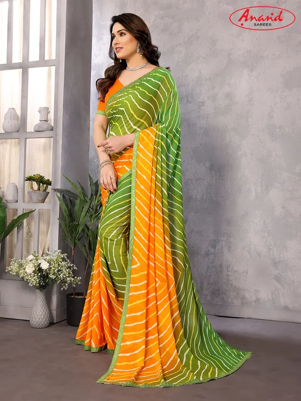 Embellished,_Ombre,_Striped,_Printed_Leheria_Georgette_Saree_(Green,_Yellow,_Orange)