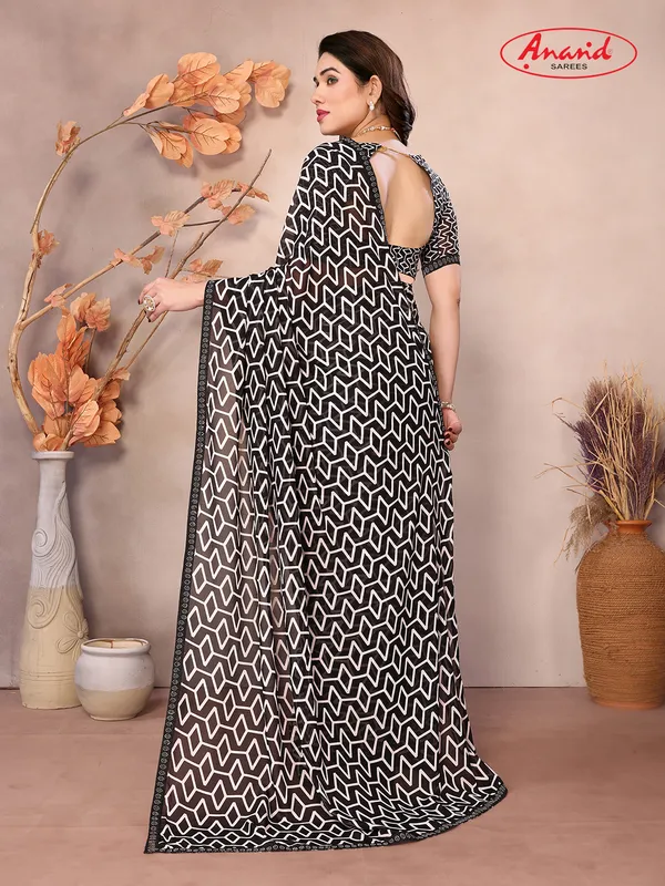 Embellished,_Geometric_Print_Bollywood_Georgette_Saree_(Black,_White)